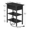 End Table Wood Metal Charging Station Flip-Top Drawer Storage